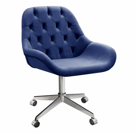 Cadeira Escritório Giratória Lua Capitonê Poltrona com Rodinhas Home Office - Suede Azul Marinho