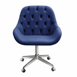 Cadeira Escritório Giratória Lua Capitonê Poltrona com Rodinhas Home Office - Suede Azul Marinho - 2