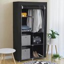 Ver imagem 3 de Guarda Roupa Duplo Portatil Cabideiro Arara Roupas 5 Prateleiras Armario Dobravel Organizador Preto