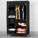 Ver imagem 4 de Guarda Roupa Duplo Portatil Cabideiro Arara Roupas 5 Prateleiras Armario Dobravel Organizador Preto