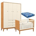 Ver imagem 1 de Berço Americano e Guarda Roupa Unique 4 Portas Freijó Off White Eco Wood com Colchão Ortobom