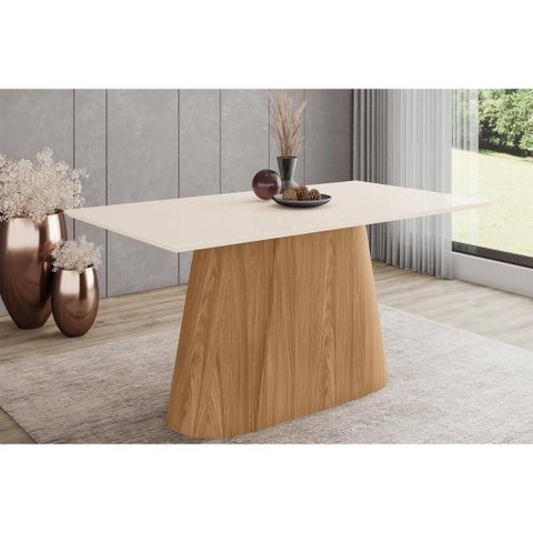 Mesa P- Cozinha Olivia SC119 C- Tampo Madeirado Reto 160x90cm Nature-Off White - Henn