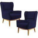 Ver imagem 1 de Kit 02 Poltronas Decorativa Fixa Base de Madeira Milena D02 Veludo Azul Marinho B-304 - Lyam Decor