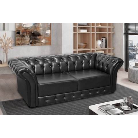 Namoradeira Chesterfield 186cm Preto com Capitonê