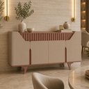 Ver imagem 4 de Aparador Buffet para Sala de Jantar 4 Portas 2 Gavetas Ripadas 180cm Volga B02 Fendi Freijó - Lyam