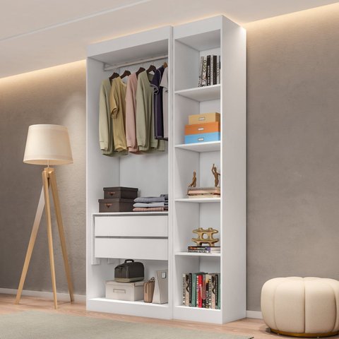 Guarda-Roupa Modulado sem Portas 2 Gavetas 4 Prateleiras Estante Versatille Yescasa