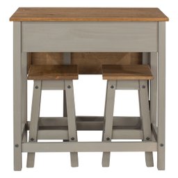 Mesa Dobrável e 2 Banquetas de Madeira Maciça Cinza Lavado - 3