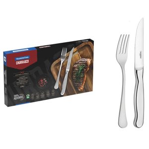 Jogo para Churrasco Tramontina Zurique em Aço Inox Facas Jumbo Fio Serrilhado Alto Brilho 12 Peças