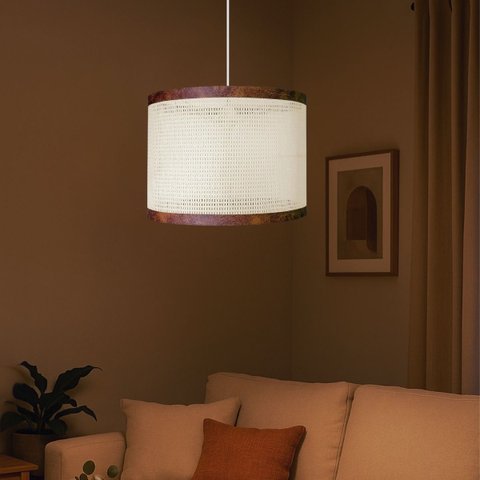 Luminária Pendente Ravena Detalhe Couro Sintético Moderna:branco