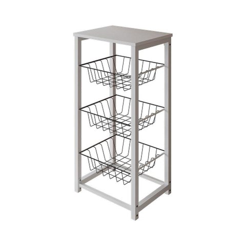 Fruteira De Chão Cozinha Desmontada Aço Branco Cesto Preto Tampo Branco Madri Cor: Branco