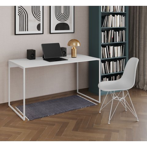 Escrivaninha Industrial Grécia 120x53 Ferro Branco Tampo Branco