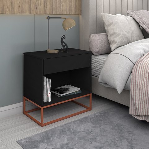 Mesa De Cabeceira Malta 45cm Base Em Ferro 
