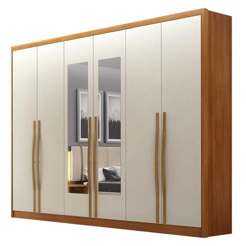Guarda Roupa Casal Livorno 6 Portas 4 Gavetas com Espelho Cinamomo Fendi - Novo Horizonte