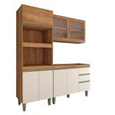 Ver imagem 1 de Cozinha Compacta Modulada 7 Portas 3 Gavetas com Vidro Freijó/off White - Panorama Móveis