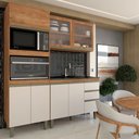 Ver imagem 3 de Cozinha Compacta Modulada 7 Portas 3 Gavetas com Vidro Freijó/off White - Panorama Móveis