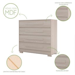 Cômoda 4 Gavetas Espaçosas Mdf Vanilla Miray Shop Jm - 3