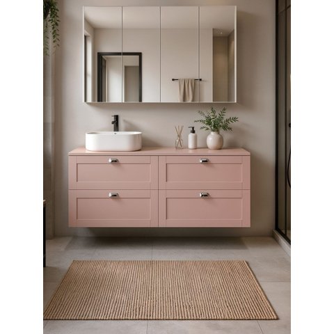 Gabinete para Banheiro com Tampo Cuba e Armário 160cm Retro MDF Rosa Milano - On Móveis