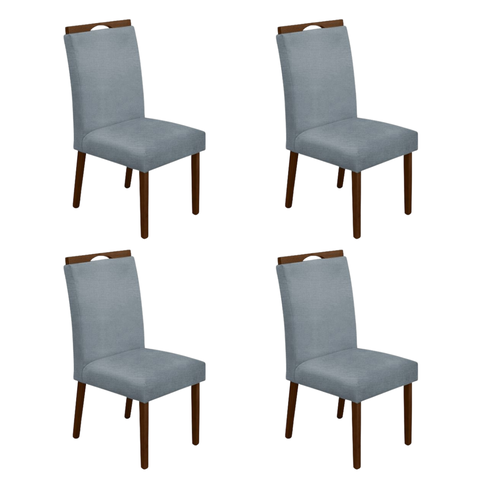 Kit 4 Cadeiras de Jantar Madeira Maciça em Linho Heloísa Cor da Estrutura:mel;cor do Assento:cinza L
