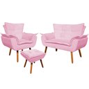 Ver imagem 1 de Conjunto Poltrona Puff e Namoradeira Pés Palito Charger Suede Rosa - Gran Belo