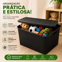 Ver imagem 3 de Cesto Organizador Rattan Preto 48cm com Tampa Caixa Multiuso Empilhavel para Brinquedos Roupas Armar
