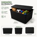 Ver mais imagens de Cesto Organizador Rattan Preto 48cm com Tampa Caixa Multiuso Empilhavel para Brinquedos Roupas Armar