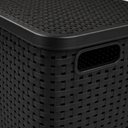 Ver imagem 4 de Cesto Organizador Rattan Preto 48cm com Tampa Caixa Multiuso Empilhavel para Brinquedos Roupas Armar