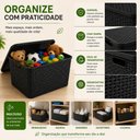 Ver imagem 6 de Cesto Organizador Rattan Preto 48cm com Tampa Caixa Multiuso Empilhavel para Brinquedos Roupas Armar