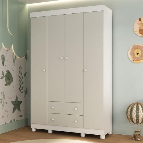 Guarda-roupa Infantil 122cm 4 Portas e 2 Gavetas Allegra Multimóveis Mp4443 Branco/off White Branco