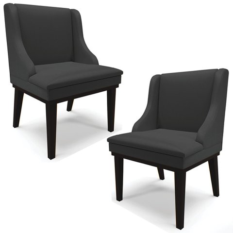 Kit 2 Cadeiras Decorativas Sala de Jantar Base Fixa de Madeira Firenze PU Preto Fosco G19 - Gran Bel