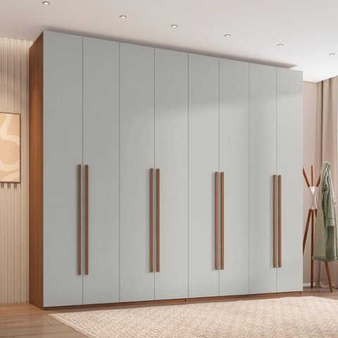 Guarda-Roupa Casal Modulado com 8 Portas e 6 Gavetas 275cm Multimóveis Crrui-GRP119 Madeirado/Cinza