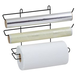 Porta Papel Toalha de Parede Preto Suporte Suspenso Triplo para Rolos Alumínio Filme PVC - 1