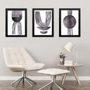 Ver imagem 1 de Kit 3 Quadros Abstratos Modernos Neutros Cinza 33x24cm - com Vidro:moldura Preta