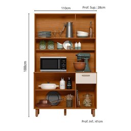Armário de Cozinha Compacta New Livia 6 Portas 1 Gaveta - Freijó Uv/ripado/off Acetinado Poliman - 4