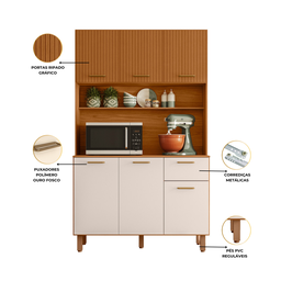 Armário de Cozinha Compacta New Livia 6 Portas 1 Gaveta - Freijó Uv/ripado/off Acetinado Poliman - 3