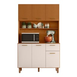 Armário de Cozinha Compacta New Livia 6 Portas 1 Gaveta - Freijó Uv/ripado/off Acetinado Poliman - 2