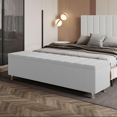 Calçadeira Baú Recamier Estofado King 195 Cm Ônix Corino Branco