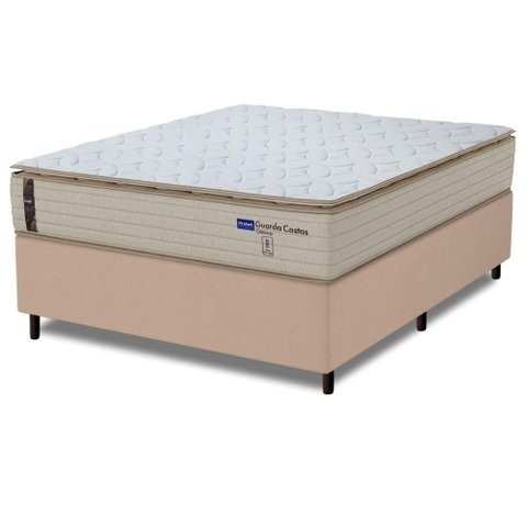 Cama Box King Probel Molas Ensacadas Pillow Top 193x203x68cm Guarda Costas Genova Branco/bege Branco