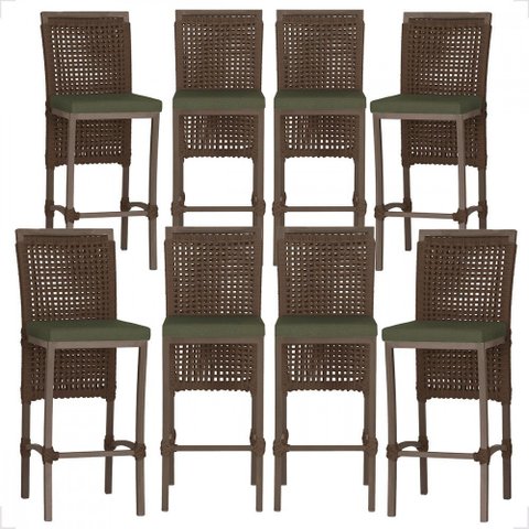 8 Banqueta em Alumínio Roma Marrom Corda Náutica Tecido 13