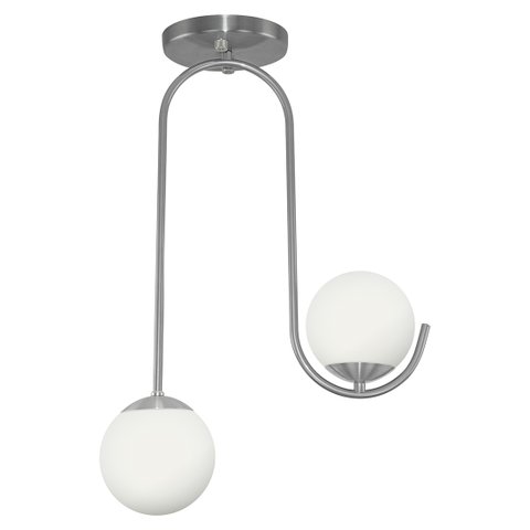 Luminária Lustre Aro Jabuticaba 2 Globos de Vidro Prata