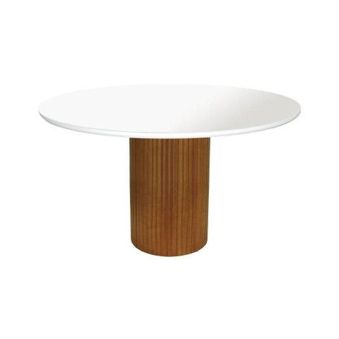 Mesa de Jantar Capri 6 Lugares Redonda MDF 120cm Amêndoa Branco Vidro Off White