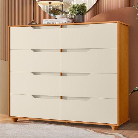 Cômoda Grande 8 Gavetas Doble Flex Cinamomo Off White