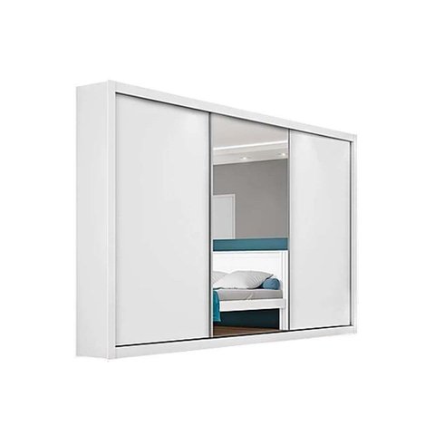 Guarda Roupa Casal 3 Portas de Correr e 6 Gavetas C/ 1 Espelho Toronto Branco - Europa