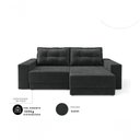 Ver imagem 2 de Sofá Luca 3 Lugares Retrátil 202cm Preto Suede Elegante para Sala Cia Lar