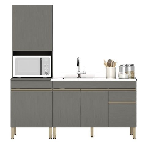 Paneleiro e Balcão Gabinete com Pia 150cm Lina K02 Gris - Mpozenato