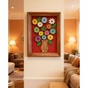 Ver imagem 1 de Quadro Rústico Flores de Madeira Artesanal Vermelho