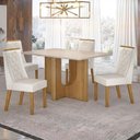 Ver imagem 1 de Mesa de Jantar Dora 120x80 Vidro 25mm Cinamomo Off White com Kit 4 Cadeiras Veludo Palha - Valdemóve