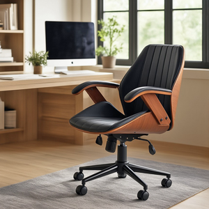 Cadeira de Escritório Ergonômica Giratória Diretor Executiva Couro Saragoça Office Preta