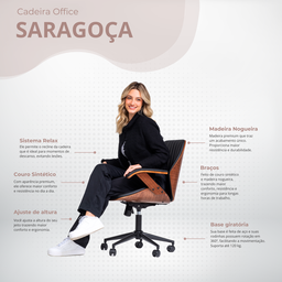 Cadeira de Escritório Ergonômica Giratória Diretor Executiva Couro Saragoça Office Preta - 3