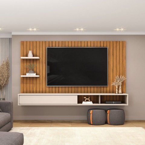 Painel para TV 60 Polegadas 1 Porta Friz para Sala de Estar Freijó Off White DJ Móveis