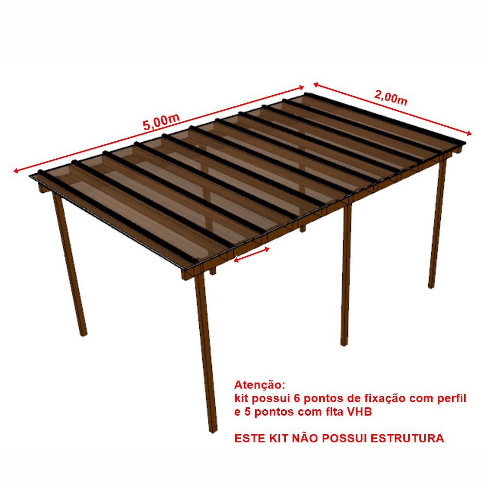 Cobertura Policarbonato Alveolar 5,00m x 2,00m - Bronze 4mm - 2